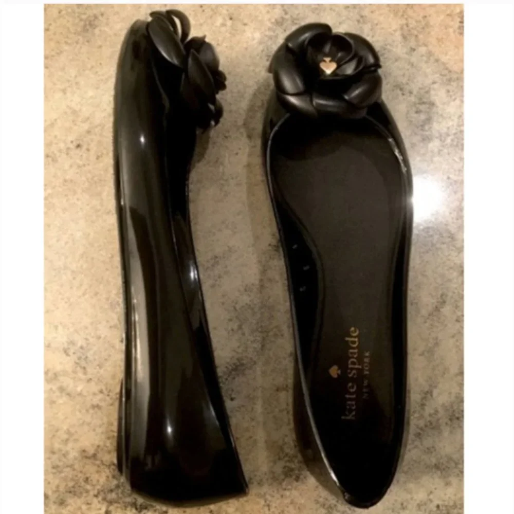 Kate Spade Jade Flower Black Jelly Ballet Flats